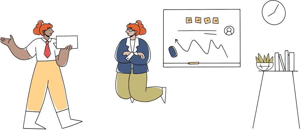 cartoon image of the Lone Island team discussing items